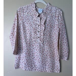 Devon Baer Silk Pink Animal Print Ruffle Top XS